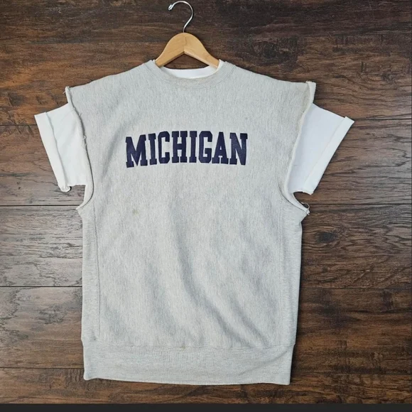 Vintage Champion Reverse Weave Michigan Cut-Off Sleeveless Sweatshirt XL - Picture 2 of 10